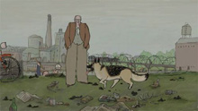 Illustration of man and dog from My Dog Tulip movie